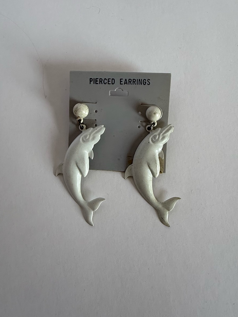 Vintage Light Grey Dolphin Drop Earrings